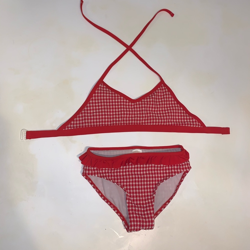 Cat & Jack girls red and white 2 piece swimsuit